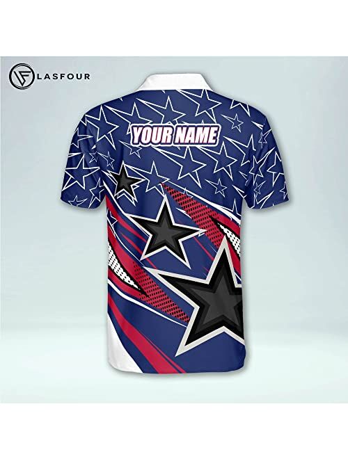 LASFOUR Custom USA Bowling Shirts with Name, Eagles Bowling Jerseys for Men, Patriotic Bowling Team Shirts for Men and Women