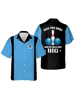 LASFOUR Custom Funny Bowling Shirts for Men Retro, Vintage Bowling Button-Down Short Sleeve Hawaiian Shirt Bowling for Men