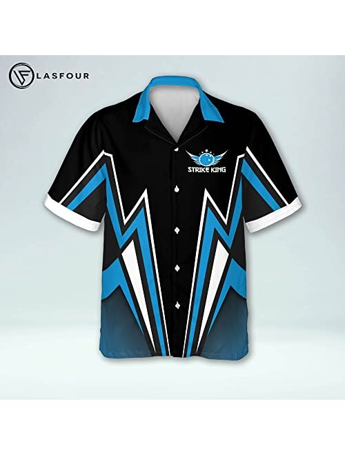 LASFOUR Custom Funny Bowling Shirts for Men Retro, Vintage Bowling Button-Down Short Sleeve Hawaiian Shirt Bowling for Men