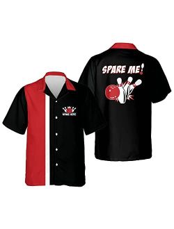 LASFOUR Custom Funny Bowling Shirts with Name Retro, Vintage Bowling Button-Down Short Sleeve Hawaiian Shirt Bowling for Men