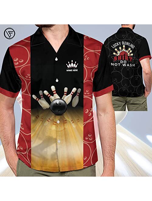 LASFOUR Custom Bowling Shirts for Men Retro, Vintage Bowling Button-Down Short Sleeve Hawaiian Shirts for Men and Women
