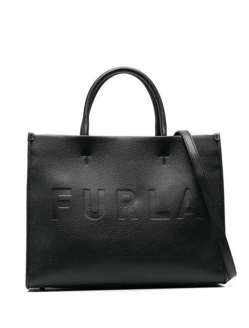 Furla embossed-logo leather tote