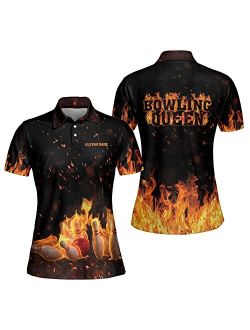 LASFOUR Personalized 3D Bowling Shirts for Women, Custom Quick-Dry Bowling Shirts Short Sleeve Polo for Girls