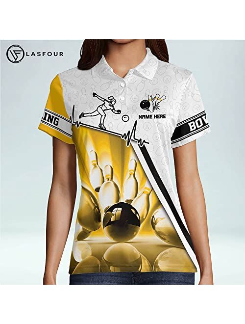 LASFOUR Personalized 3D Bowling Shirts for Women, Custom 3D Bowling Team Shirts for Women, Gifts for Bowling Lover