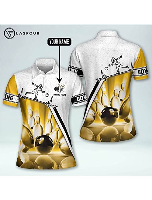 LASFOUR Personalized 3D Bowling Shirts for Women, Custom 3D Bowling Team Shirts for Women, Gifts for Bowling Lover