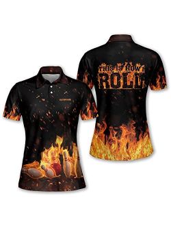 TEEMAN Personalized 3D Funny Bowling Shirts for Women Retro, Custom Bowling Teams Shirt for Women, Ladies Bowling Shirt