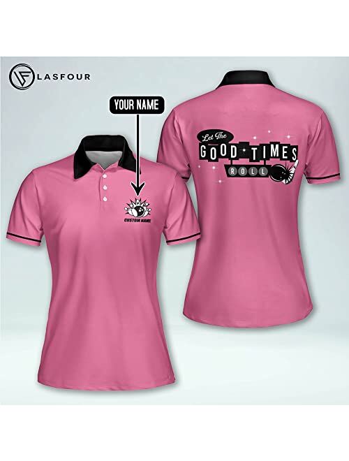 LASFOUR Personalized 3D Pink Bowling Shirts for Women, Custom Quick-Dry Womens Bowling Jersey, Womens Funny Bowling Shirts
