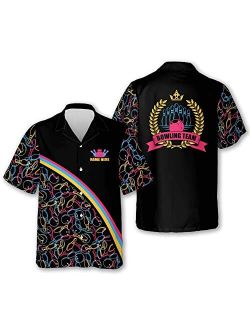 LASFOUR Personalized Pink Bowling Shirts for Women Retro, Custom Button-Down Bowling Shirts for Women Short Sleeve Hawaiian