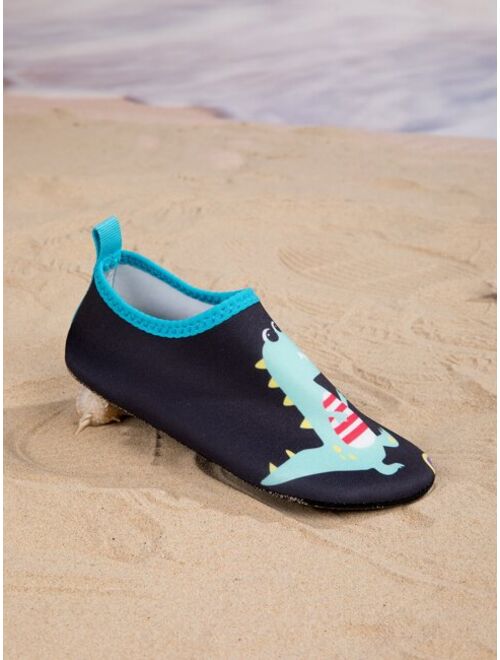 JackRabbitBear Shoes Sporty Black Aqua Socks For Boys, Cartoon Dinosaur Pattern Contrast Binding Fabric Water Shoes