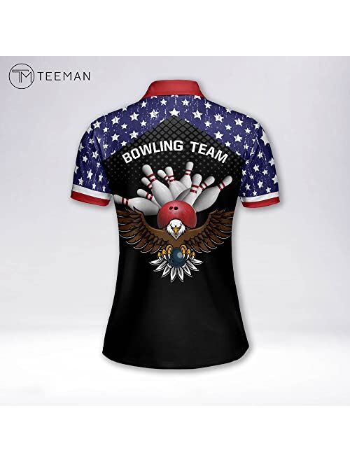 TEEMAN Personalized 3D Pink Bowling Shirts for Women, Custom Funny Bowling Team Shirts for Women, Women Bowling Jerseys