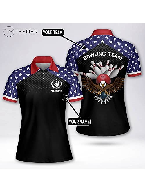 TEEMAN Personalized 3D Pink Bowling Shirts for Women, Custom Funny Bowling Team Shirts for Women, Women Bowling Jerseys
