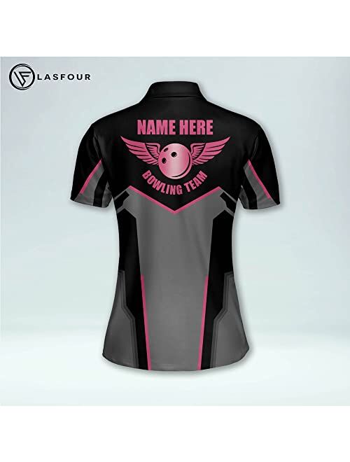 LASFOUR Personalized 3D Funny Pink Bowling Shirts for Women, Custom Bowling Team Shirts for Women, Women Bowling Jerseys