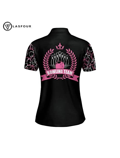 LASFOUR Personalized 3D Funny Pink Bowling Shirts for Women, Custom Pink Bowling Team Jerseys Shirt for Women