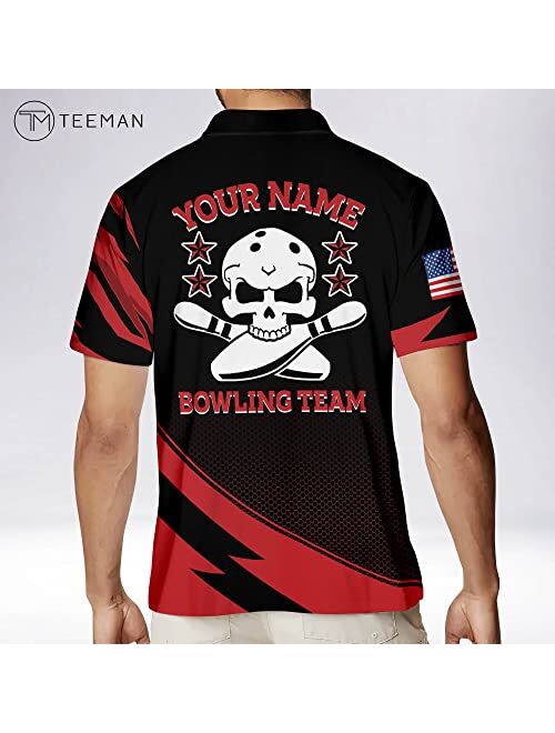 TEEMAN Personalized Skull Bowling Shirt for Men, Bowling Shirts Short Sleeve for Men and Women, Shirts Dry Fit Lightweight