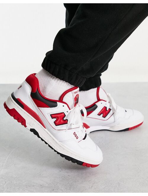 New Balance 550 sneakers in white with red detail
