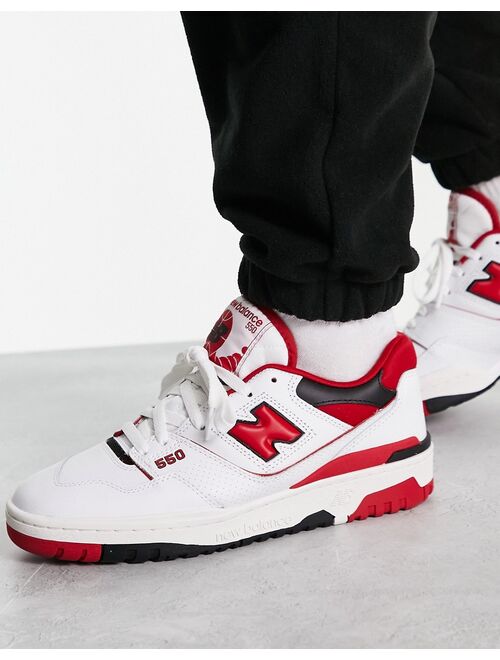New Balance 550 sneakers in white with red detail