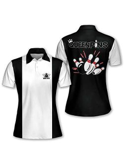 LASFOUR Personalized Queen Pins Pink Bowling Shirts for Women, Custom Quick-Dry Bowling Shirts Short Sleeve Polo for Girls