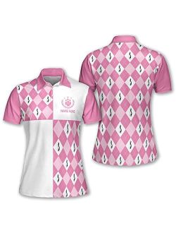 TEEMAN Custom Pink Bowling Shirts for Women, Personalized Funny Bowling Team Polo Shirt Jerseys Short Sleeve for Women