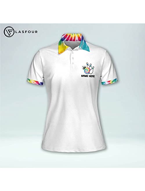 LASFOUR Personalized 3D Peace Love Bowling Tie Dye Cute Bowling Shirts for Women, Gift for Bowling Lovers