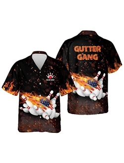 LASFOUR Custom Bowling Hawaiian Shirts for Men and Women, Crazy Bowling Team Hawaiian Shirts, Button-Down Short Sleeve