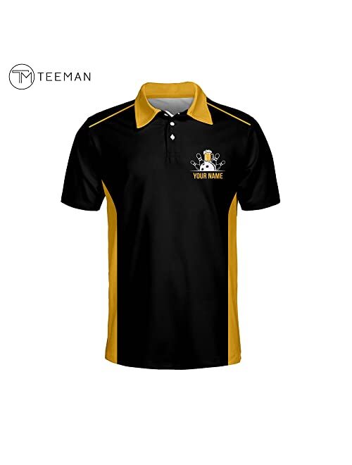 TEEMAN Custom Flame Bowling Shirts with Name, Funny Bowling Jersey for Men, Men&#039;s Bowling Shirts Short Sleeve Polo for Men