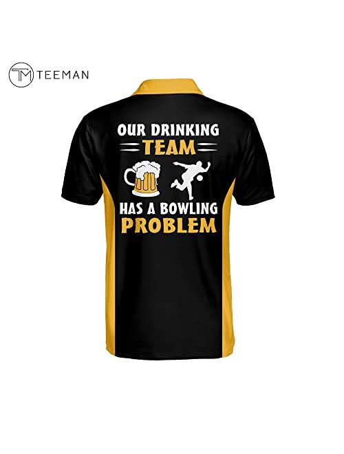 TEEMAN Custom Flame Bowling Shirts with Name, Funny Bowling Jersey for Men, Men's Bowling Shirts Short Sleeve Polo for Men