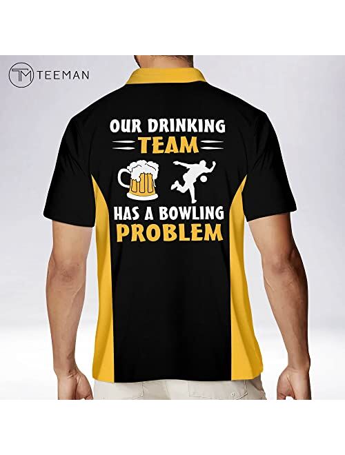 TEEMAN Custom Flame Bowling Shirts with Name, Funny Bowling Jersey for Men, Men&#039;s Bowling Shirts Short Sleeve Polo for Men