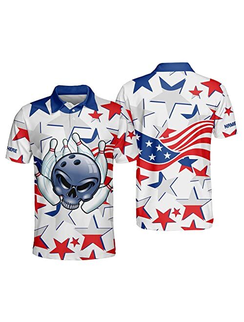 TEEMAN Custom Bowling Shirt with Name, American Flag Men's Funny Crazy Bowling Team Shirts Short Sleeve for Men and Women