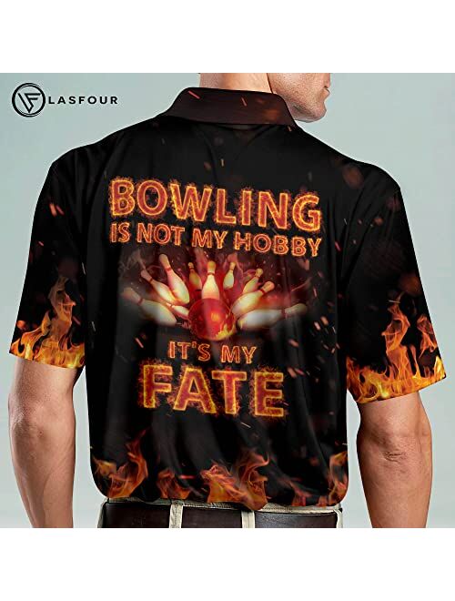 LASFOUR Personalized Flame Bowling Shirts for Men, Custom Bowling Team Shirts for Men, USA Bowling Short Sleeve Polo Shirts