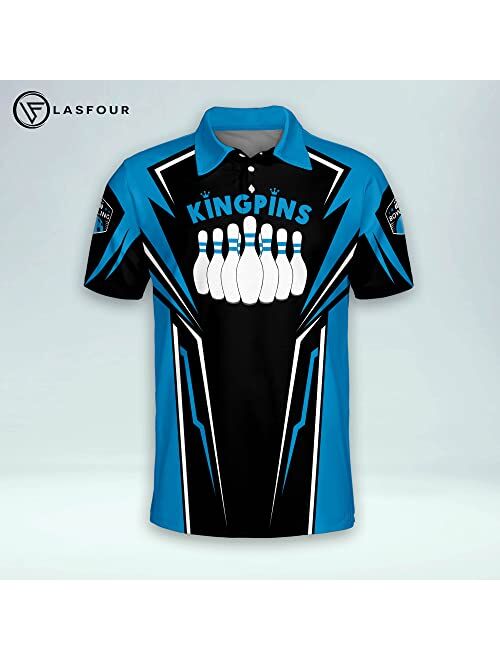 LASFOUR Custom Bowling Shirts for Men, King Pin Men's Bowling Shirts Short Sleeve, Bowling Team Shirts for Men and Women