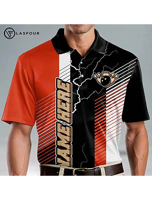 LASFOUR Custom Bowling Shirt for Men, Men's Polo Shirts Short Sleeve, Funny Bowling Team Polo for Men