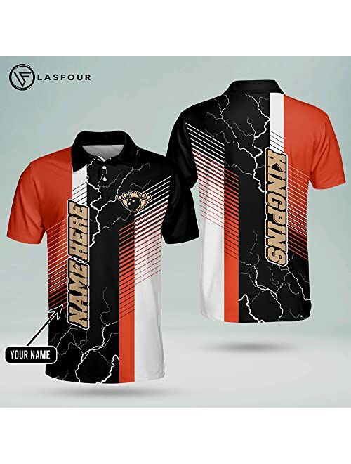 LASFOUR Custom Bowling Shirt for Men, Men's Polo Shirts Short Sleeve, Funny Bowling Team Polo for Men