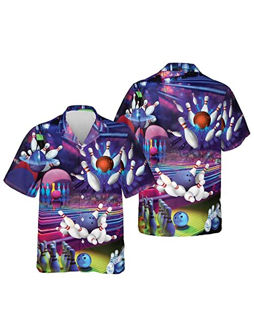 LASFOUR Custom Funny Bowling Shirts with Names, Button-Down Short Sleeve Hawaiian Bowling Shirt, Crazy Bowling Shirts for Men