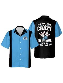 LASFOUR Custom Bowling Shirts for Men Retro, Vintage Mens Bowling Button-Down Short Sleeve Hawaiian Shirts for Men and Women