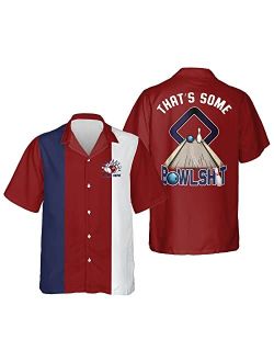 LASFOUR Custom Funny Bowling Shirts for Men Retro, Vintage Hawaiian Classic Bowling Shirt Button-Down Short Sleeve