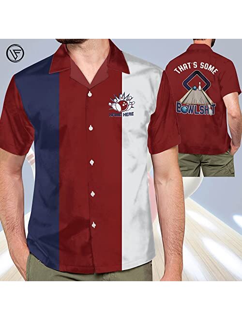 LASFOUR Custom Funny Bowling Shirts for Men Retro, Vintage Hawaiian Classic Bowling Shirt Button-Down Short Sleeve