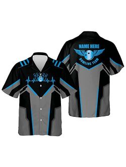 LASFOUR Custom Bowling Shirts for Men, Crazy Bowling Team Button-Down Short Sleeve Hawaiian Shirts for Men and Women