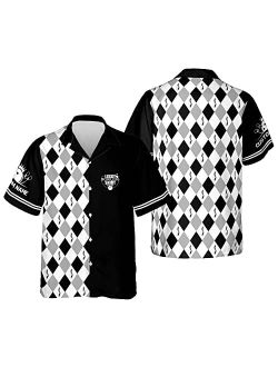 LASFOUR Bowling Shirts for Men, Men's Bowling Button-Down Short Sleeve Hawaiian Shirts, Custom Funny Crazy Team Bowling Shirt