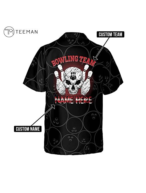 TEEMAN Custom Flag Bowling Shirts for Men, Retro Vintage Hawaiian Bowling Team Button-Down Short Sleeve Aloha Shirts