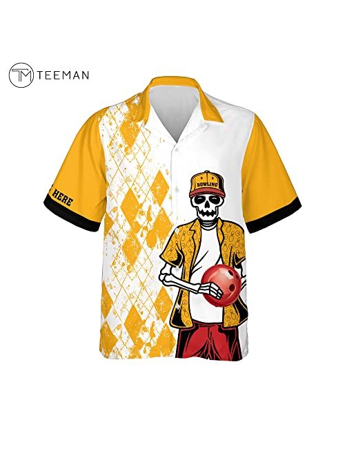 TEEMAN Custom Vintage Bowling Shirts for Men and Women, Funny Hawaiian Bowling Shirts Button-Down Short Sleeve Shirts