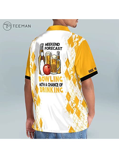 TEEMAN Custom Vintage Bowling Shirts for Men and Women, Funny Hawaiian Bowling Shirts Button-Down Short Sleeve Shirts