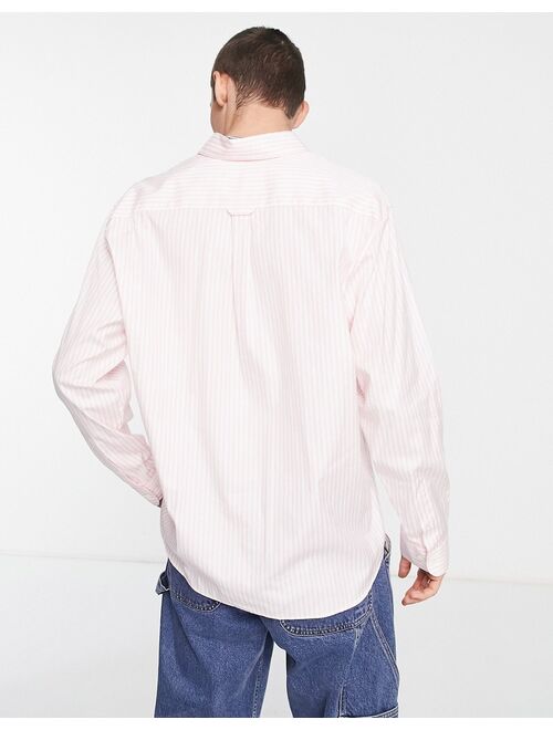 Lacoste oversized stripe shirt in pink