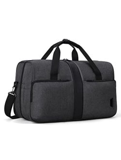 Carry on Bag, BAGSMART Duffel Bags for Traveling Personal Item Travel Bag with Trolley Sleeve, Weekender Overnight Bag Sports Gym Duffle Bag, Shoe Bag -Black Grey