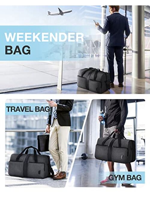 Carry on Bag, BAGSMART Duffel Bags for Traveling Personal Item Travel Bag with Trolley Sleeve, Weekender Overnight Bag Sports Gym Duffle Bag, Shoe Bag -Black Grey