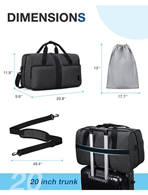 Carry on Bag, BAGSMART Duffel Bags for Traveling Personal Item Travel Bag with Trolley Sleeve, Weekender Overnight Bag Sports Gym Duffle Bag, Shoe Bag -Black Grey