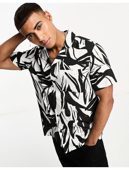 Another Influence short sleeve printed shirt in black