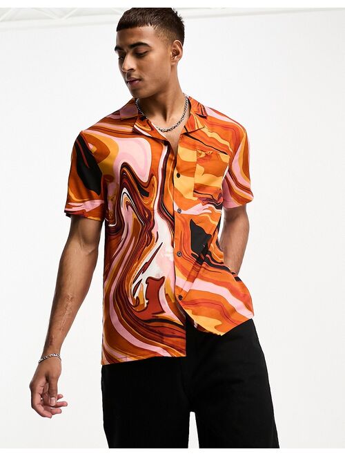 Another Influence short sleeve printed shirt in orange