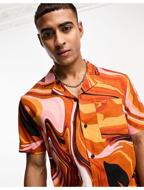 Another Influence short sleeve printed shirt in orange