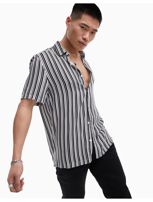 ASOS DESIGN revere shirt in core black and white stripe