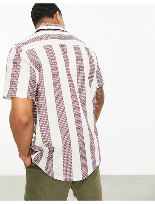 ASOS DESIGN relaxed revere textured stripe shirt in burgundy